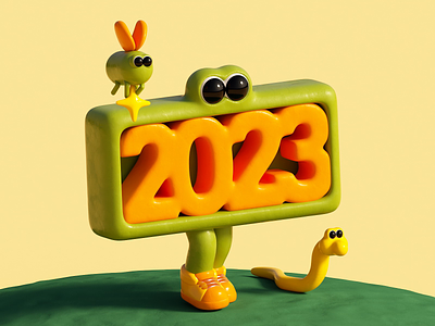 2023 Frog 2022 2023 3d animation bug c4d card character clay frog gif illustration loop motion snake sneakers startup walk wish worm