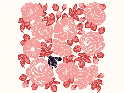 Roses bee digital art digital illustration flat flat art flat design floral flower illustration flowers illustration rosebud roses vector wasp
