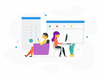 CT Illustration 4 app call chair computer dashboard design desk illustration man people phone plant web woman work