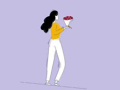 Girl walking with flowers agency clean design drawing estonia etheric fashion flat flowers girl illustration modern morning procreate roses simple vibe walk walking woman