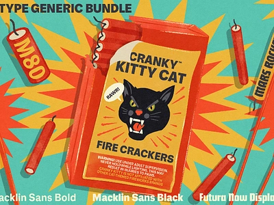 Fontacular 2022 - Type Specimen 2d black cat digital painting firecracker fireworks fontacular illustration m80 mid century monotype myfonts packaging procreate retro rocket vintage