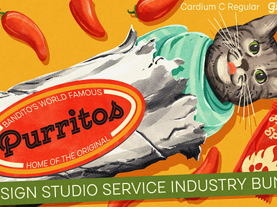 Fontacular 2022 - Type Specimen 2d burrito cat digital painting fontacular hot sauce illustration jalapeno mexican monotype myfonts procreate purrito retro specimen type vintage