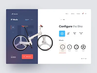 Bike Configurator app bicycle bike blue clean concept configurator ecommerce interaction interface minimal orange product page shop store ui ux web webdesign wheels