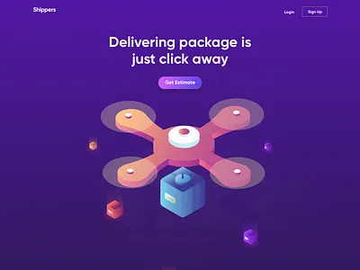 Future Package Delivery ads drone gradients illustration interface isometric landingpage package purple shipping transport transports typography ui vector webdesign