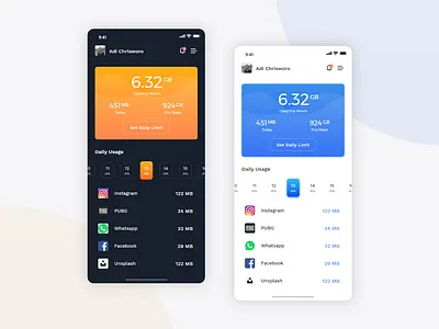 Data Usage App app connection daily dailyui data date design giga gredient internet iphonex mega plan social app ui uiux usage ux web web design