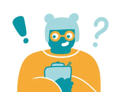 Observation clipboard design designer exclamation mark girl glasses illustration observation question question mark questions research researcher teal thinking thoughtful turqoise vector yellow