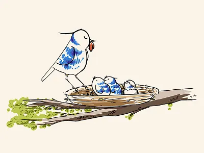 Mother BIrd abstract animation art arteq bird character concept creative creature design flat icon illustration mom mother nature painting story tree vector