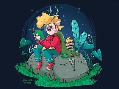 Tales in the forest 2d adobe illustrator book boy cartoon character characterdesign cozy cute hannahdoodle illustration lights magic vector