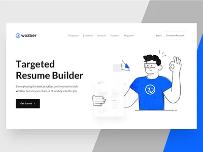 Resume Builder blue clean illustration illustrator landing page typogaphy web design