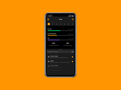 Macros app dark food health icons ios mobile search ui user interface