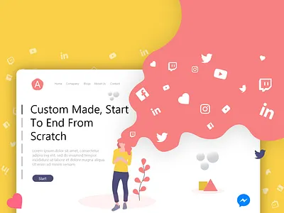 Social adobe clean design dream facebook girl hreat instagram landing page messenger pink plant social texting thinking twitch twitter web yellow youtube
