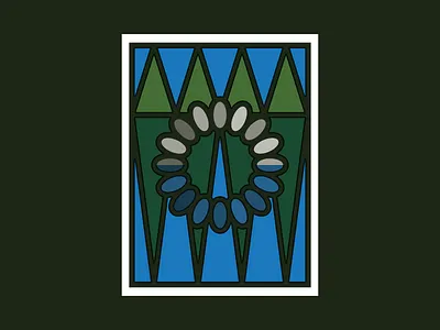 Balance geometry icon monoline poster print reflection rocks trees vector water