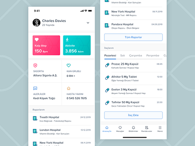 Hospital Mobile App activity apple card design component design health app health care health report heartbeat high fidelity home hospital insurance ios iphone x medicine medicine app mobile app pill track