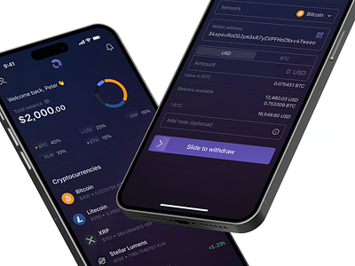 Crypto wallet app apple blockchain btc clean coin cryptocurrency design eth interface iphone mobile modern native product token ui ux wallet web3