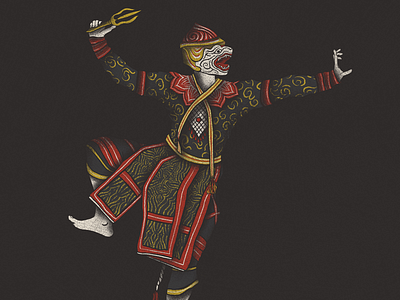 Hanuman dancer hand drawn hanuman illustration khon mask monkey thailand