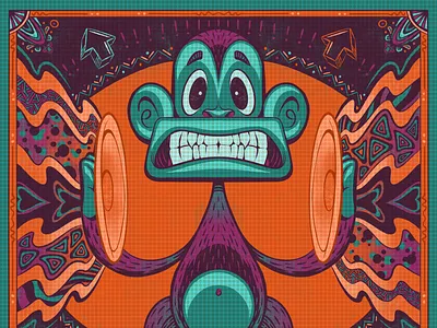 Jolly Charley ape arcana black and white chimp cymbal chimp digital drawing illustration ink lowbrow mythology procreate psychodelic art strange symbolism vintage toys