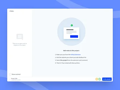Volley empty state comment create empty screen empty state extension feedback loom note product design tool ui volley web app zero