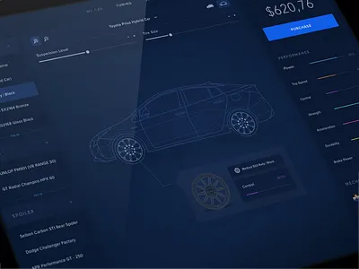 Performance Tuning app blue branding car clean dark dashboard design desktop favorite future hud interface platform popular process typography ui ux vector