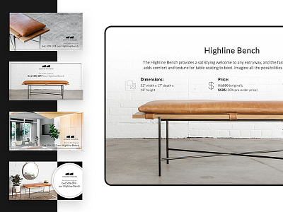 Landing Page and Social Media Ads for Denver Modern bench clean design furniture graphic design interior landing page minimal natural responsive design simple typography ui ux web design white wood