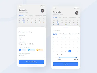Meeting: New Event animation app appointments book branding calendar card design clean dailyui illustration inspiration ios meeting meetup modern plan typography ui ux web