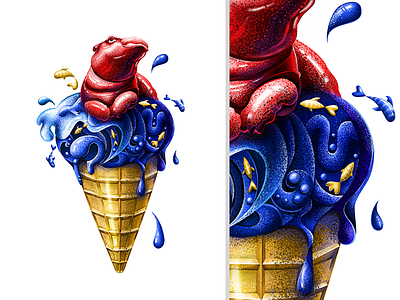 Icecream affinity designer art cartoon art character design drawing fish hippo hippopotamus ice icecream illustration