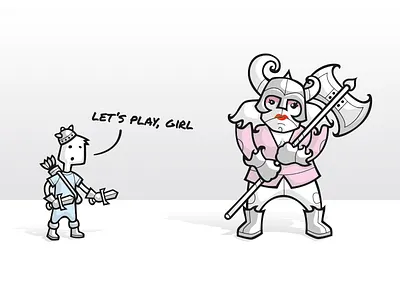”Let‘s play, girl.“ characters comic fantasy funny hero illustration vector
