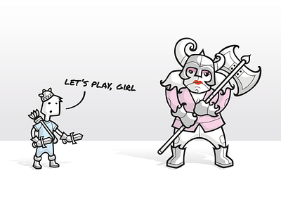 ”Let‘s play, girl.“ characters comic fantasy funny hero illustration vector