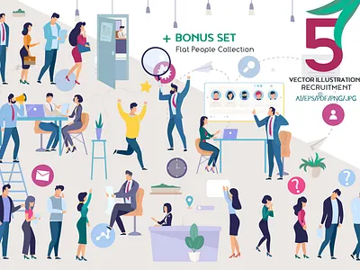 Recruitment Illustrations Collection career company design employee find flat form hr human illustration interview job person recruit resource resources resume search team vector
