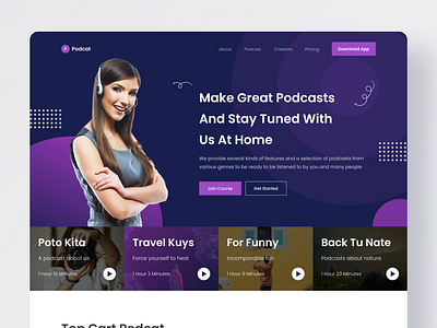 Podcast Landing Page clean graphic design landing landing page music pattern podcast profile purple simple ui user interface website