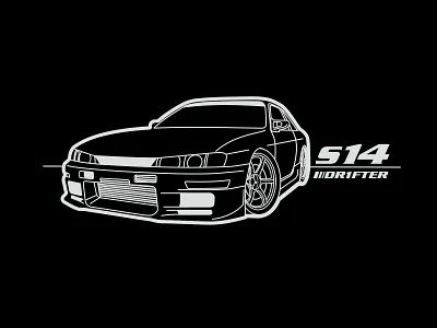 Nissan Silvia S14 car drift drifting flat illustration lineart minimal nissan s14 vector