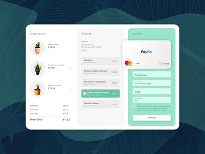 Potted - Checkout card cart checkout clean payment plants potted potted plants shipping shopping cart simple store tablet ui ux