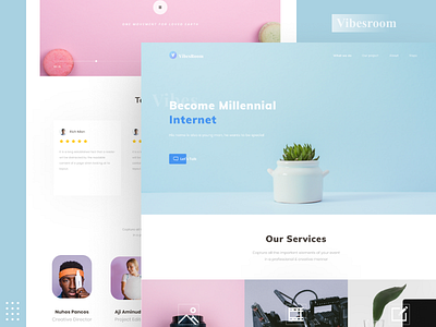 Vibesroom Studio aplication app article blue booking branding clean design flat icon leanding page logo minimal pink simple typography ui ux web website