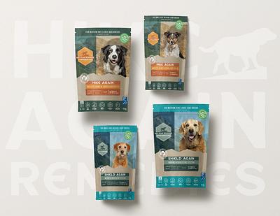 Hike Again Remedies brand brand colors brand design brand identity branding cute dogs design dog food packaging icon design illustration label design logo packaging design
