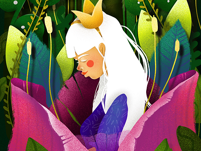 Thumbelina art book childhoodweek elena greta flowers illustration jungle plants princess procreate thumbelina tulip