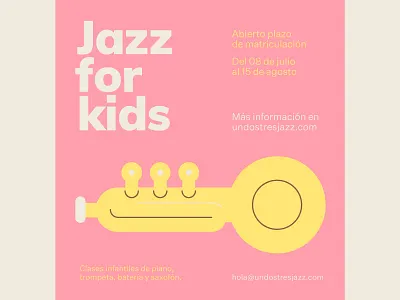 Jazz for kids azul recreo classes flat illustration instrument jazz kids minimalism music post school trumpet vector