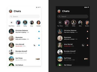 Facebook Messenger - The Ultimate Guide to Designing Dark Theme android android app chat chat app chatting dark mode dark theme facebook gestures ios ios 13 ios app light theme lists material design messages messaging social media swipe video