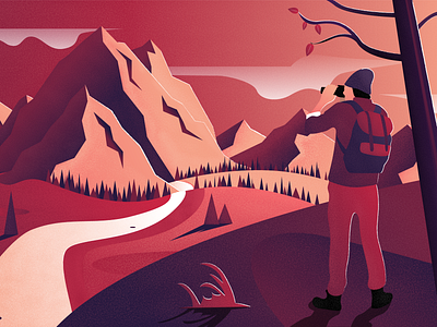 Autumn Wandering artwork grain illustraion illustrator landscape mountains photographer sunset tree vector