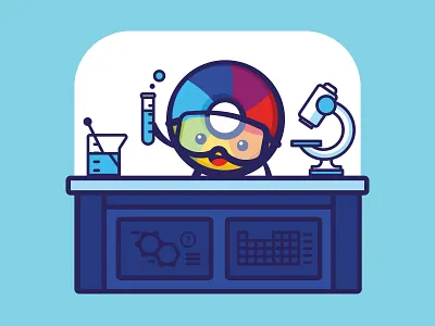 Altmetric - Lab beaker branding character design color colorwheel cute design goggles happy illustration lab microscope minimal periodic table science vector