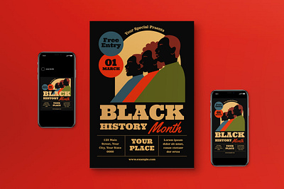 Black History Month Flyer Set 70s african african american american black black history month cultural february flyer set history month retro retro style
