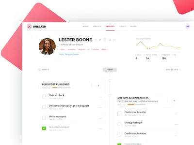 X Team Unleash checklist design developers graphic profile timeline ui ux web xteam
