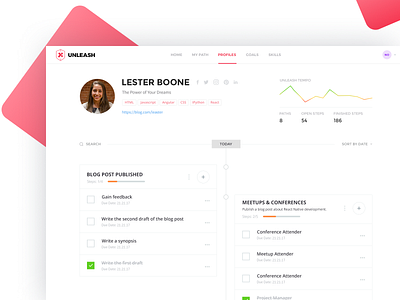 X Team Unleash checklist design developers graphic profile timeline ui ux web xteam