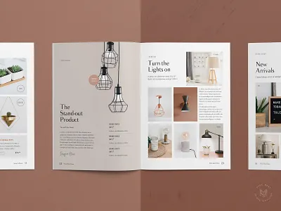 Warm Lights a4 brochure catalog catalogue decor decorate ebook editorial grid home decor home decoration interior design interior designer layout magazine neutral print room tan template
