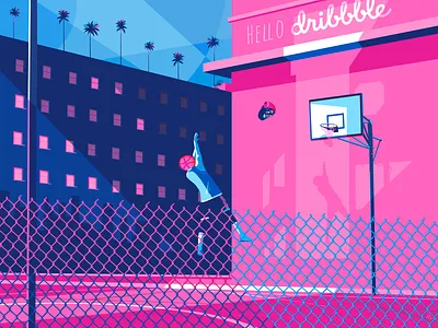 Hello dribbble ! 80s 80s style adobe artwork basketball daily digitalart dribbble dribbble invite dribbblers hellodribbble illustration illustrator pop art shot vectorart
