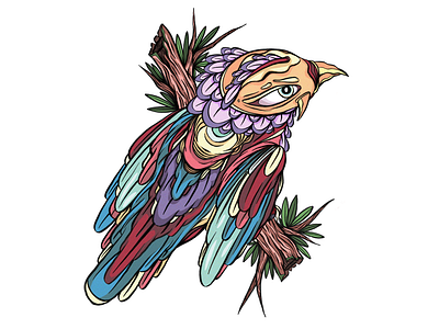 Forest Spirit - Always watching bird birds colour flower illustration ipad pro nature plant procreate texture vibrant wood