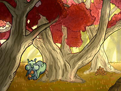 Autum Squirrel autum childrens illustration cute digitalart forest illustration photoshop squirrel trees
