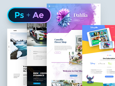 Web Animations - Free PS + AE aftereffects animation clean design drawingart free freebie minimal photoshop responsive ui ux web webdesign website