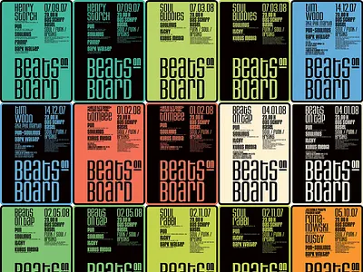 Beats on Board Posters 70s beats on board branding club colorful disco event event branding flyer funk graphicdesign logo logotype music poster poster design soul typography vector visual identity