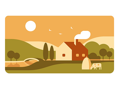 Landscape 2d 2d art art bridge concept art cow design editorial art graphic art graphic design idyll illustration landscape landscape illustration pastoral river trees vector vector art village