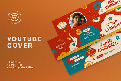 Lunar New Year YouTube Cover chinese chinese new year flat flat design flat design style graphicook graphicook studio lunar red social media youtube youtube channel youtube lunar youtube lunar channel youtube template