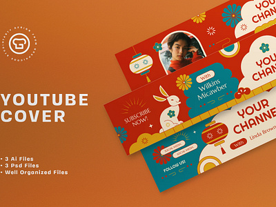Lunar New Year YouTube Cover chinese chinese new year flat flat design flat design style graphicook graphicook studio lunar red social media youtube youtube channel youtube lunar youtube lunar channel youtube template